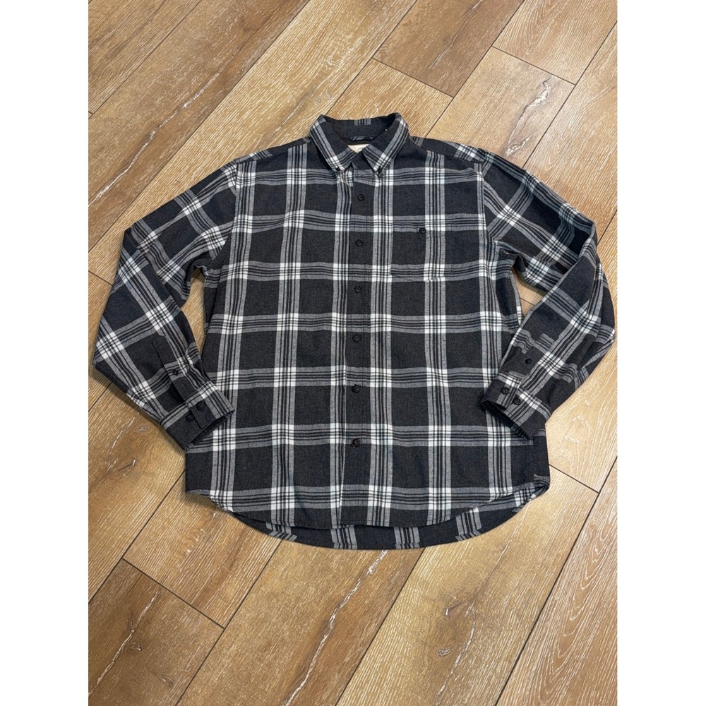 Weatherproof Vintage Mens Large Gray White Plaid Flannel Button Down Shirt L